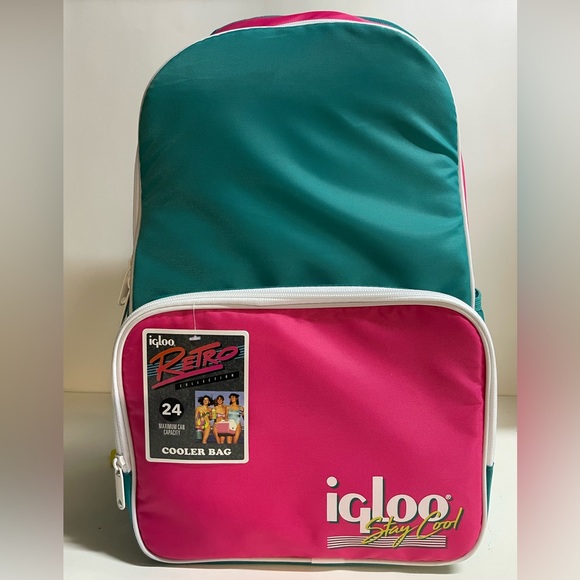 Bags Igloo Retro Insulated Backpack Cooler Jade Color Pinkturquoise